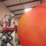 Frankie Locke ~ The Giant Peach, painting in workshop
